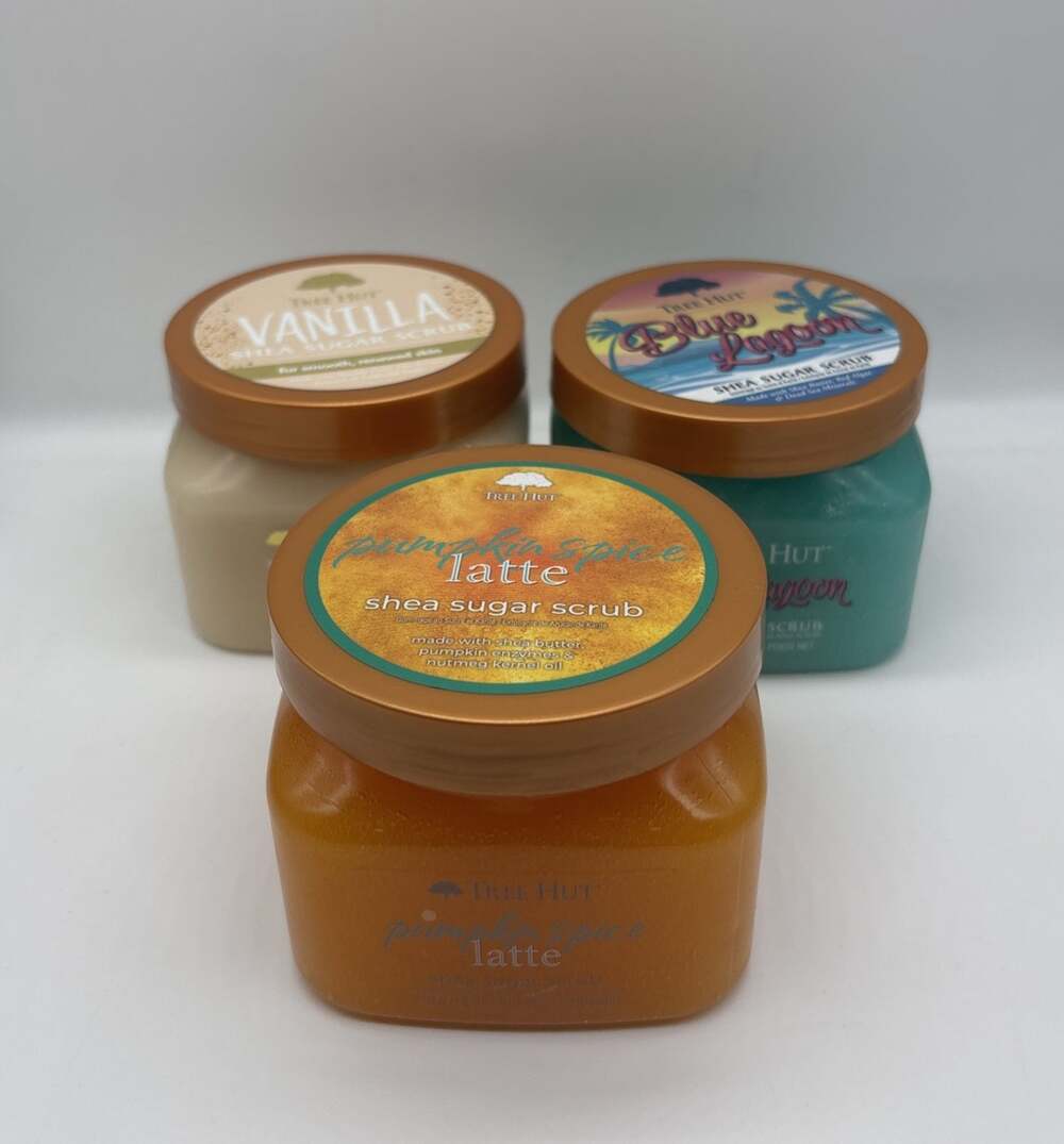 Tree Hut Shea Sugar Scrub Lot of 3 Vanilla Blue Lagoon Pumpkin Spice Latte 18oz